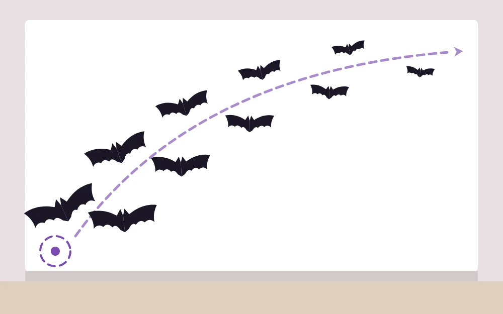 Wall diagram of bats curving up from a lower corner, with the largest bats at the bottom